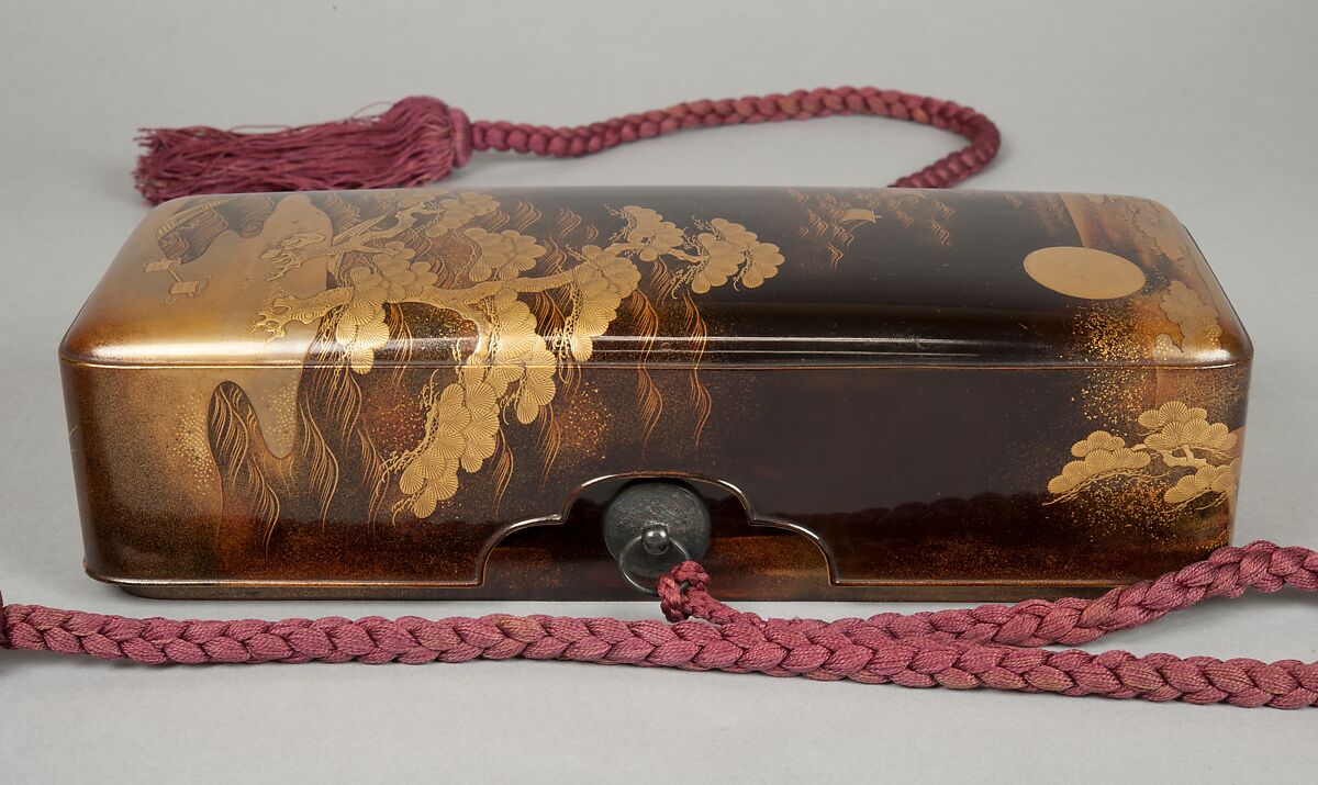 Letter Box (Fubako) with Design of the Shore at Suma, Gold maki-e on black lacquer, Japan