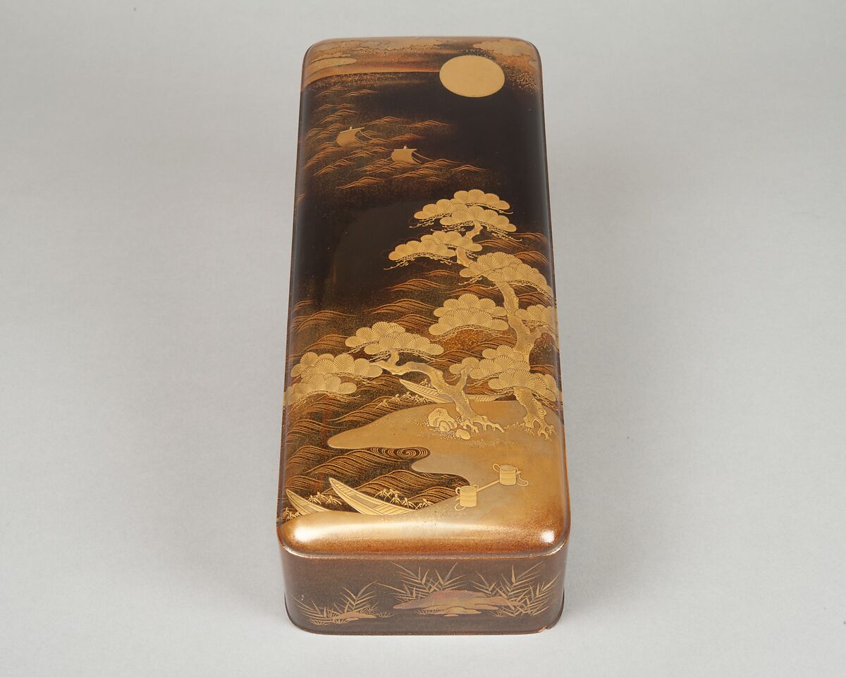 Letter Box (Fubako) with Design of the Shore at Suma, Gold maki-e on black lacquer, Japan 