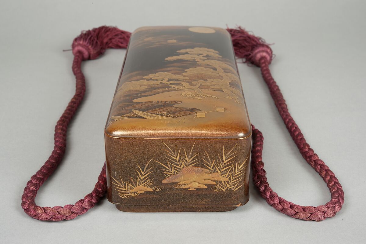 Letter Box (Fubako) with Design of the Shore at Suma, Gold maki-e on black lacquer, Japan