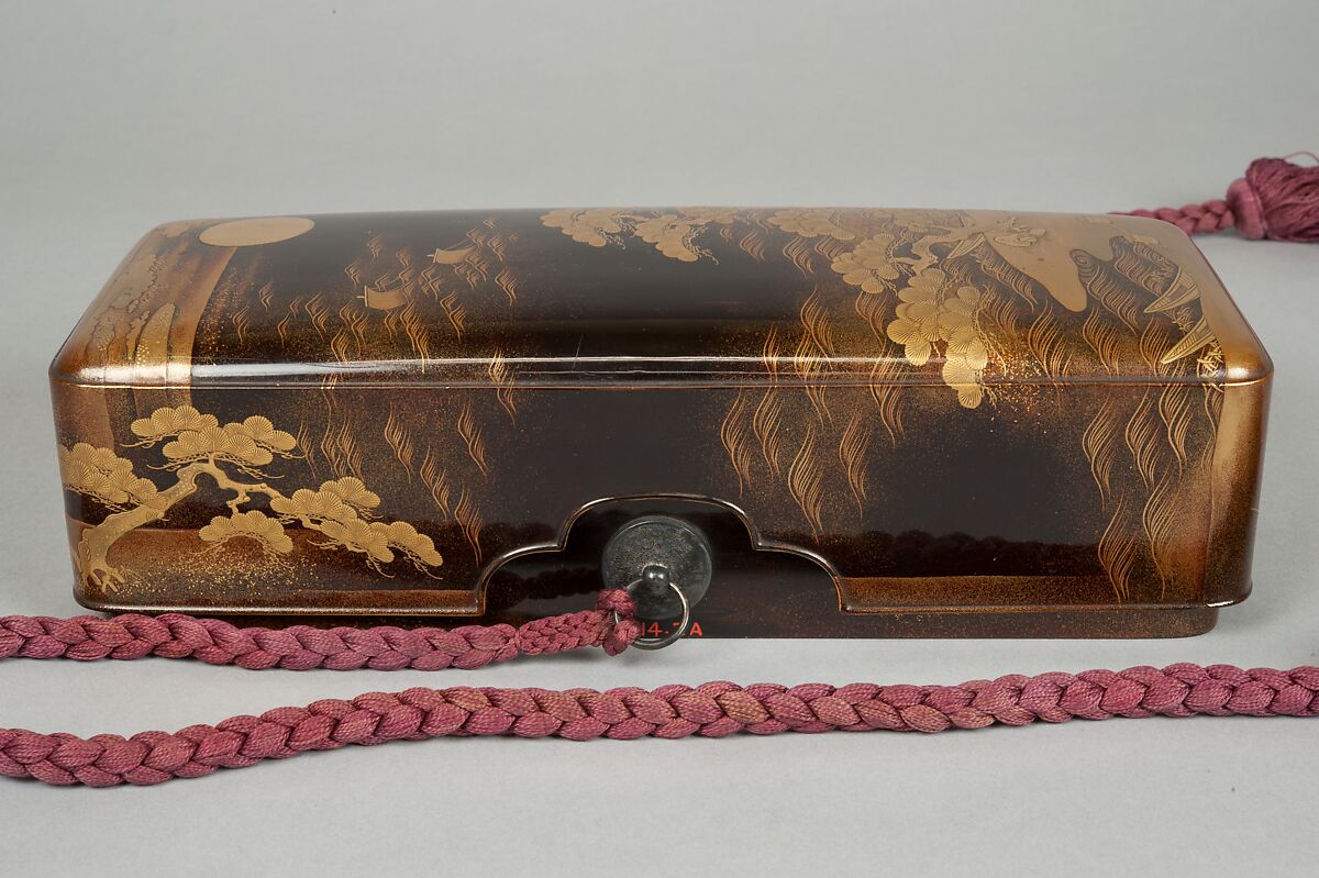 Letter Box (Fubako) with Design of the Shore at Suma, Gold maki-e on black lacquer, Japan