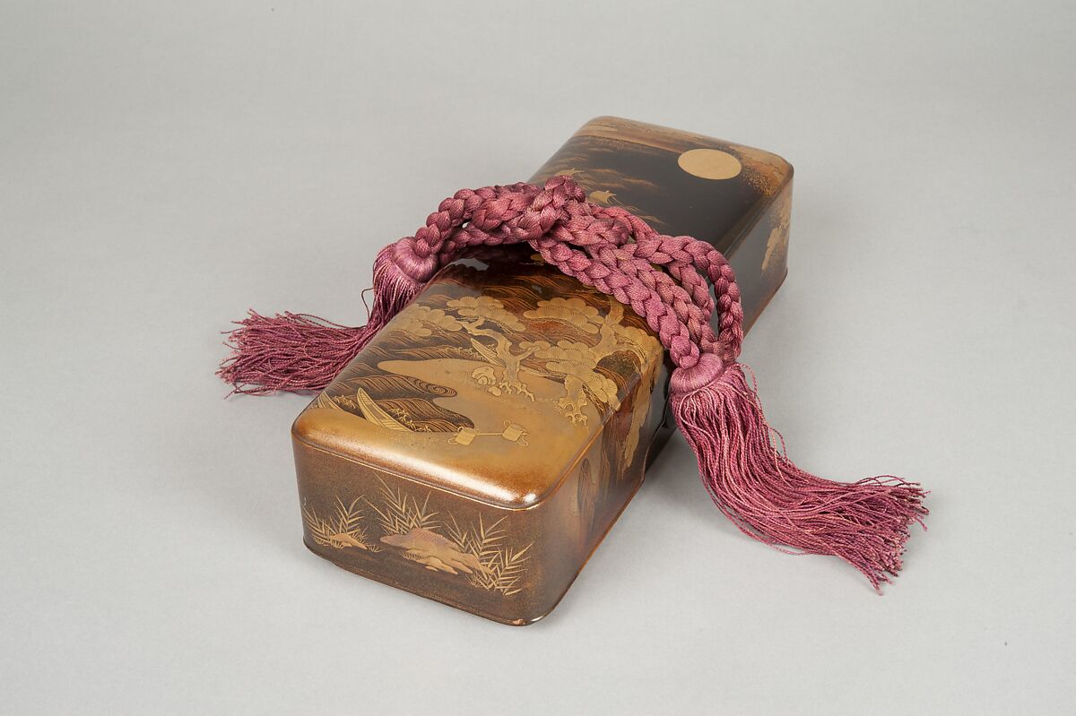 Letter Box (Fubako) with Design of the Shore at Suma, Gold maki-e on black lacquer, Japan