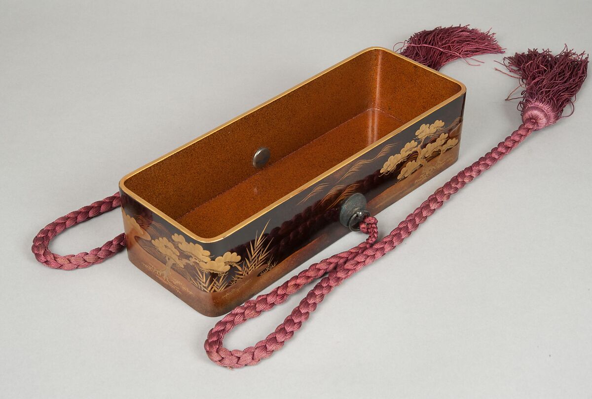 Letter Box (Fubako) with Design of the Shore at Suma, Gold maki-e on black lacquer, Japan