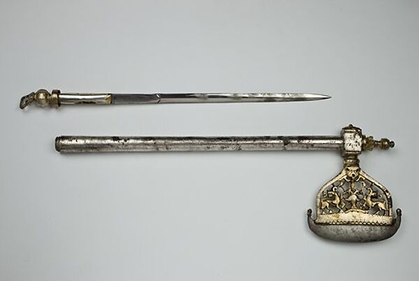 Battle-Ax with Openwork Decoration and Hidden Blade, Silver, bronze, and iron, with some gilding 