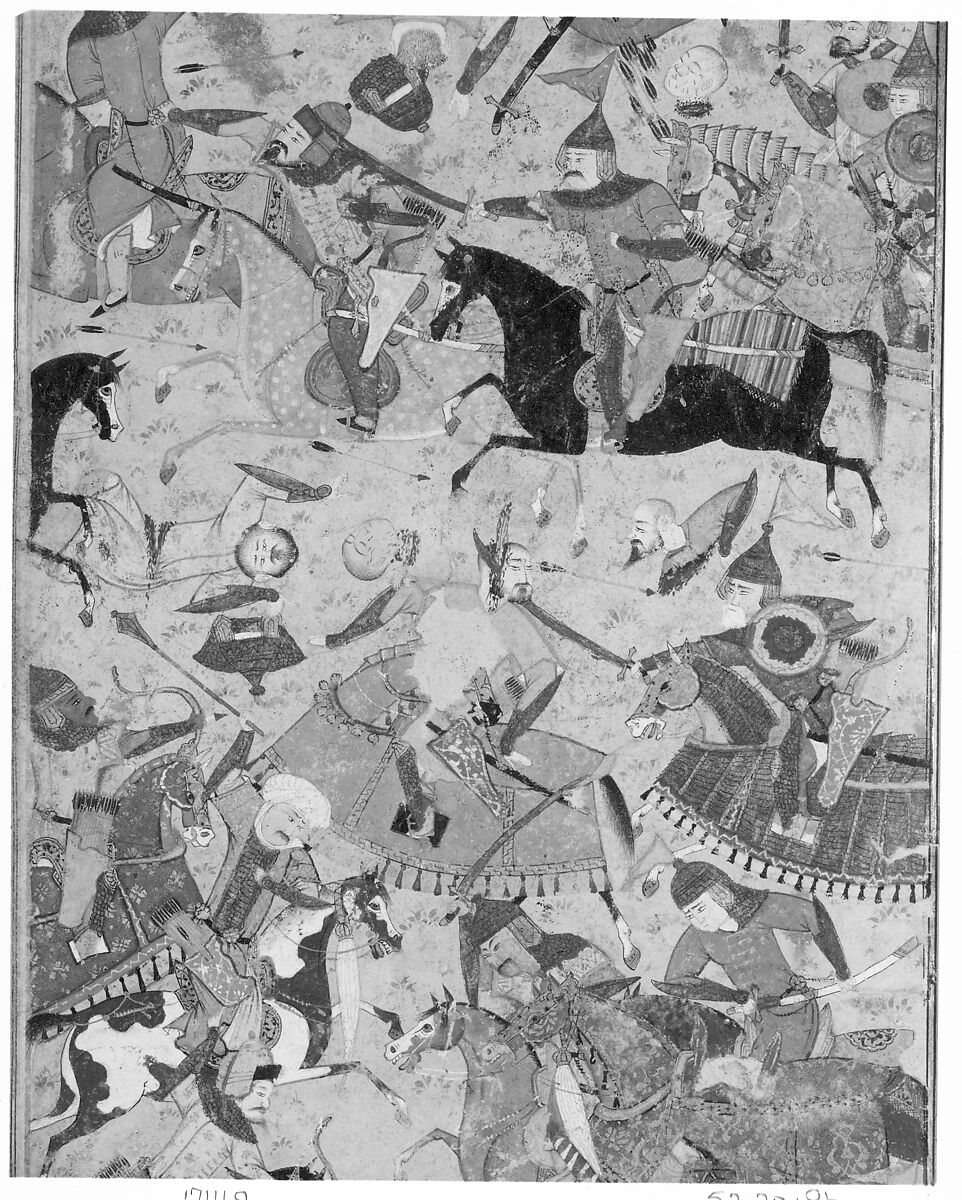 "Battle Between Iranians and Turanians", Folio from a Shahnama (Book of Kings), Muhammad al-Qivam al-Shirazi (Iranian, active ca. 1560s), Ink, opaque watercolor, and gold on paper