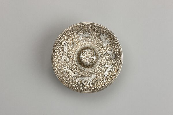 Silver Box with Animals in a Scrolling Vine, Chased and worked silver with niello-type inlay