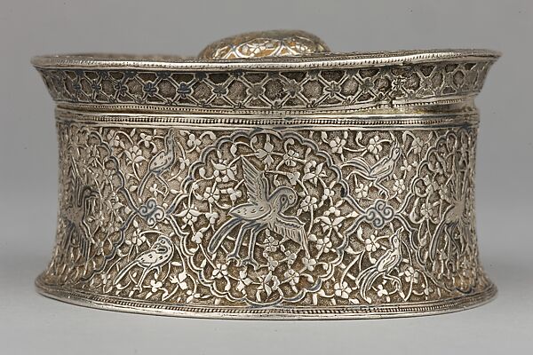 Silver Box with Animals in a Scrolling Vine, Chased and worked silver with niello-type inlay