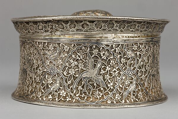 Silver Box with Animals in a Scrolling Vine, Chased and worked silver with niello-type inlay