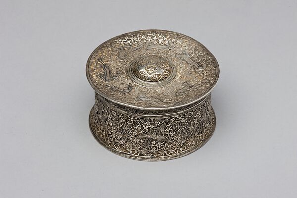 Silver Box with Animals in a Scrolling Vine, Chased and worked silver with niello-type inlay