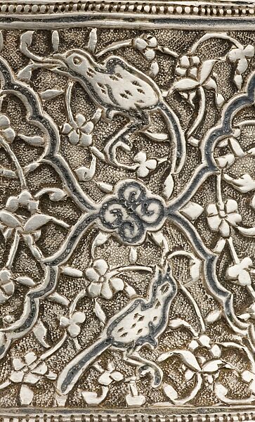 Silver Box with Animals in a Scrolling Vine, Chased and worked silver with niello-type inlay