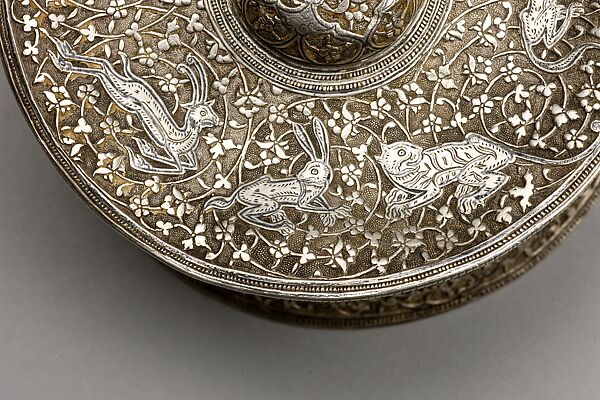 Silver Box with Animals in a Scrolling Vine, Chased and worked silver with niello-type inlay