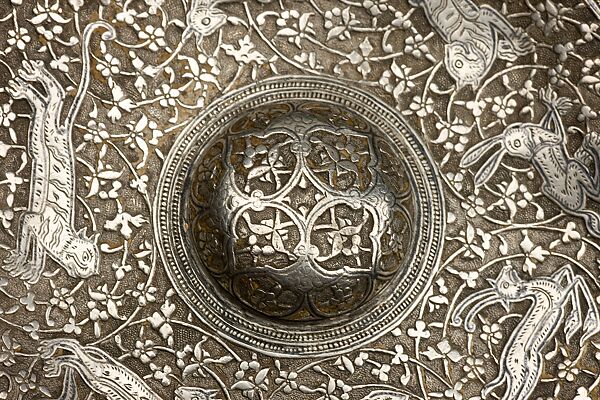Silver Box with Animals in a Scrolling Vine, Chased and worked silver with niello-type inlay