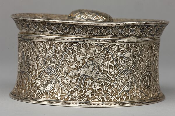 Silver Box with Animals in a Scrolling Vine, Chased and worked silver with niello-type inlay
