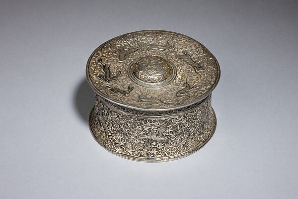 Silver Box with Animals in a Scrolling Vine, Chased and worked silver with niello-type inlay