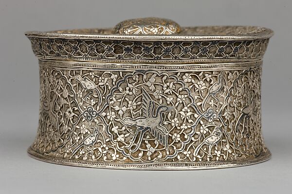 Silver Box with Animals in a Scrolling Vine, Chased and worked silver with niello-type inlay