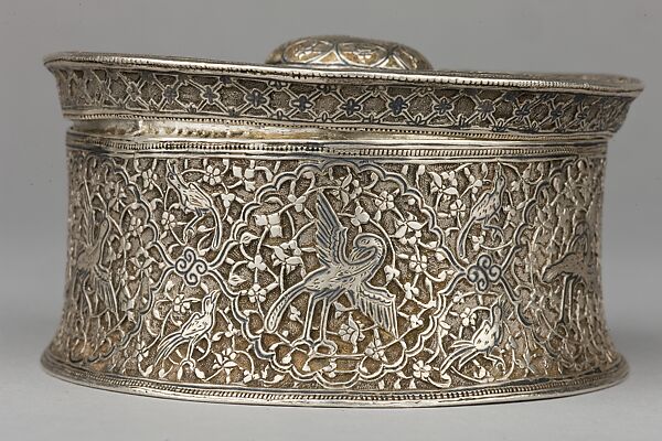 Silver Box with Animals in a Scrolling Vine, Chased and worked silver with niello-type inlay