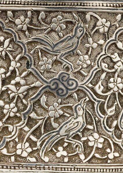 Silver Box with Animals in a Scrolling Vine, Chased and worked silver with niello-type inlay