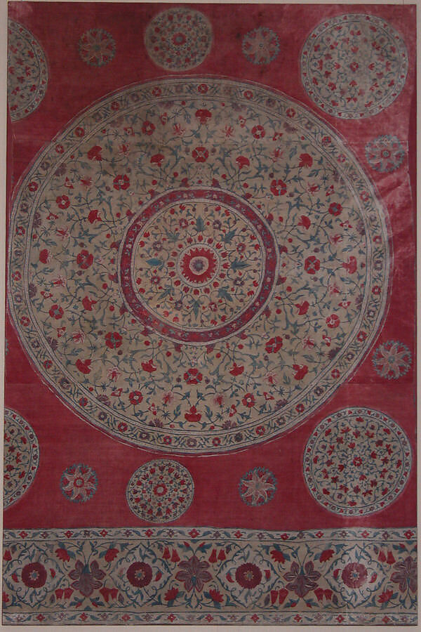 Panel of a Tent Lining, Cotton; plain weave, mordant painted and dyed, resist dyed