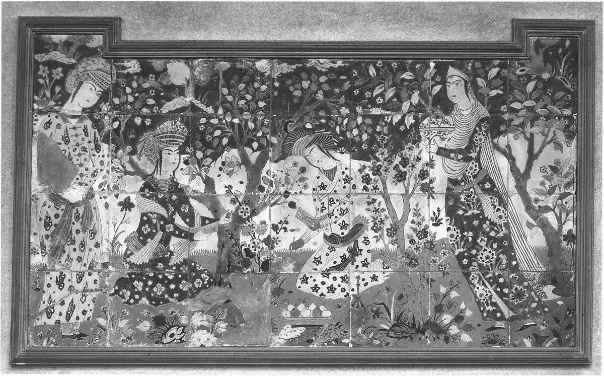 Garden Gathering, Stonepaste; painted and polychrome glazed (cuerda seca technique)