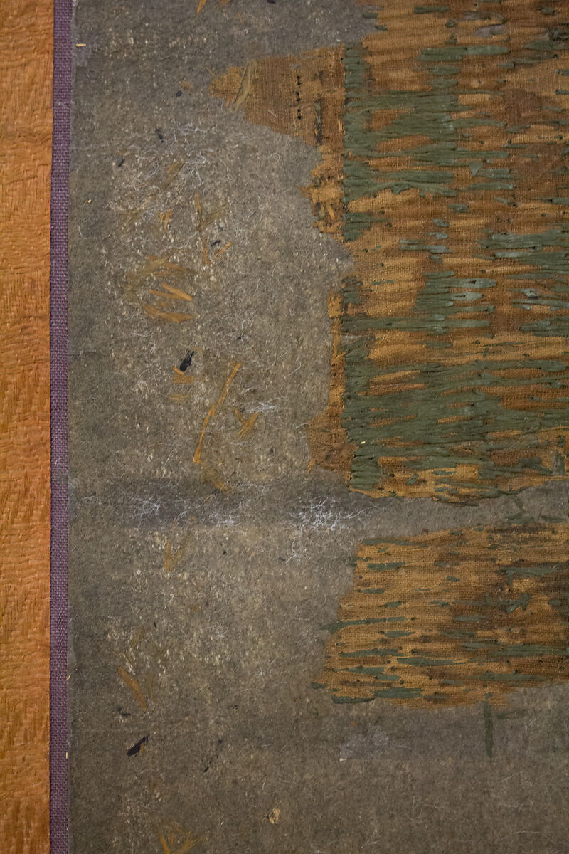 Amida Triad in the Form of Sacred Sanskrit Syllables, Hanging scroll; silk embroidery, gold-wrapped thread, and human hair, Japan