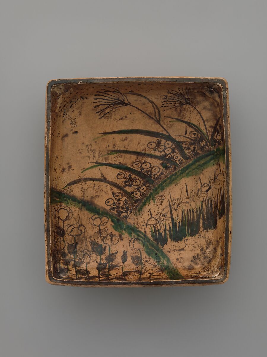 Writer's Box, In the style of Ogata Kenzan (Japanese, 1663–1743), Clay with crackled glaze, decorated on outside and inside (Kyoto ware, Kenzan style), Japan