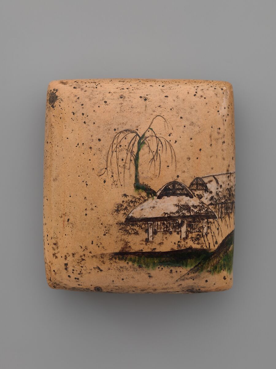 Writer's Box, In the style of Ogata Kenzan (Japanese, 1663–1743), Clay with crackled glaze, decorated on outside and inside (Kyoto ware, Kenzan style), Japan