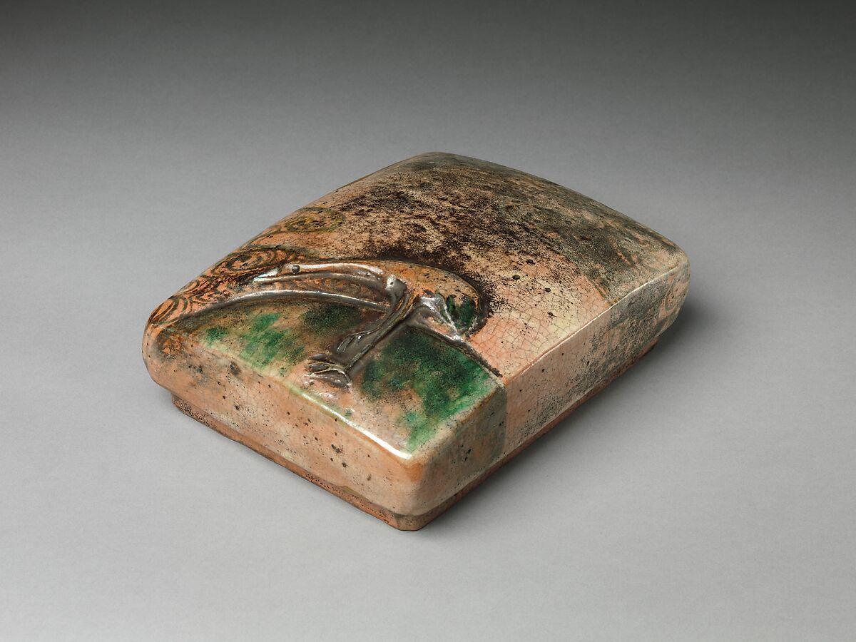 Writer's Box, In the style of Ogata Kenzan (Japanese, 1663–1743), Crackled glaze; design modelled in relief (Kyoto ware, Kenzan style), Japan
