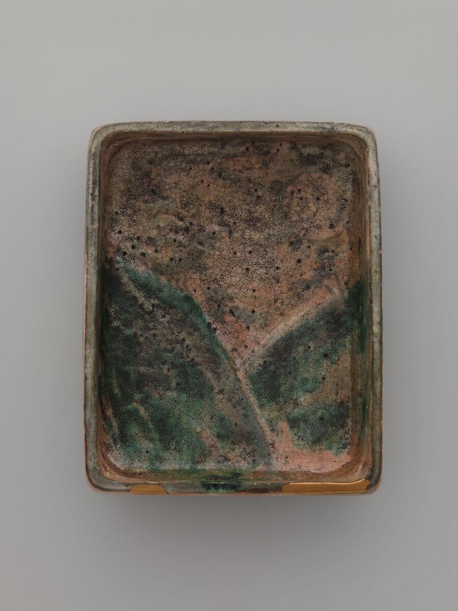 Writer's Box, In the style of Ogata Kenzan (Japanese, 1663–1743), Crackled glaze; design modelled in relief (Kyoto ware, Kenzan style), Japan