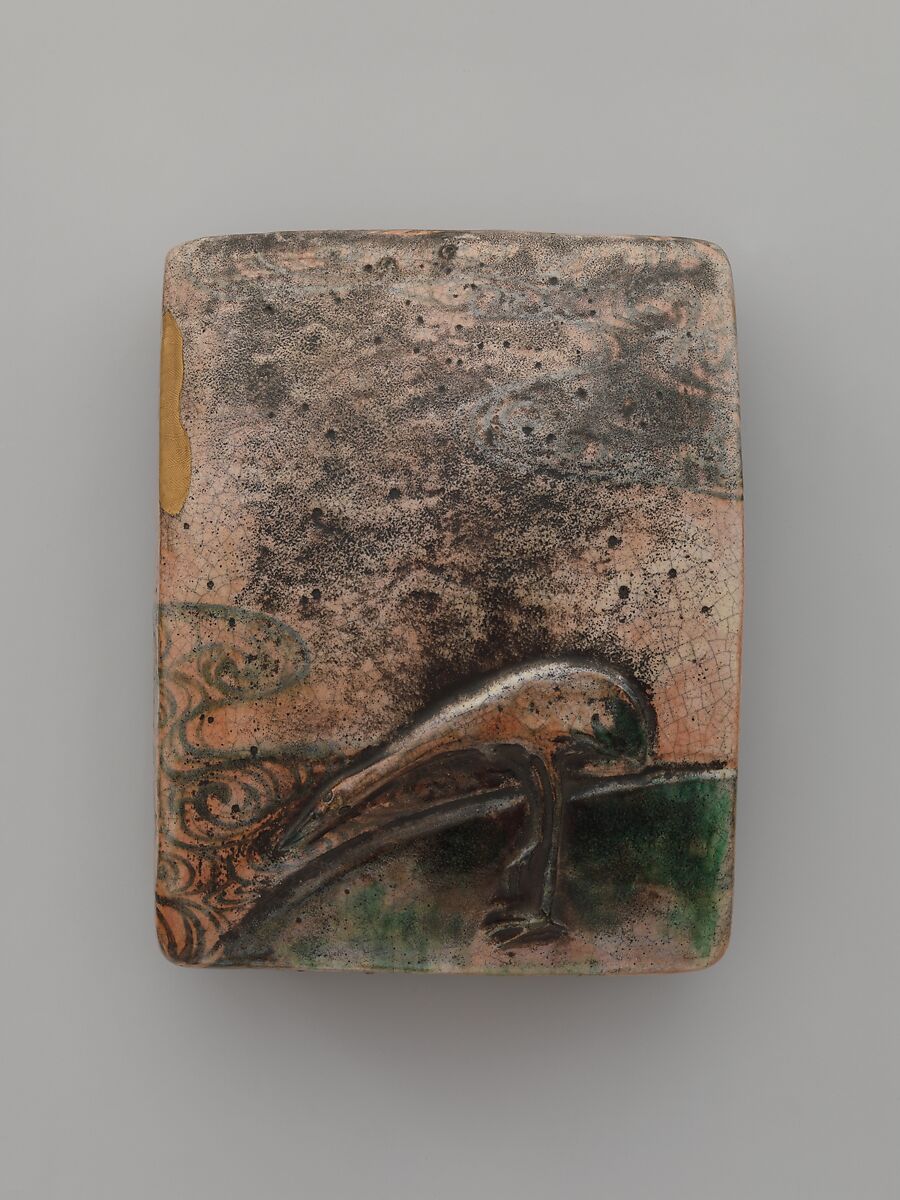 Writer's Box, In the style of Ogata Kenzan (Japanese, 1663–1743), Crackled glaze; design modelled in relief (Kyoto ware, Kenzan style), Japan