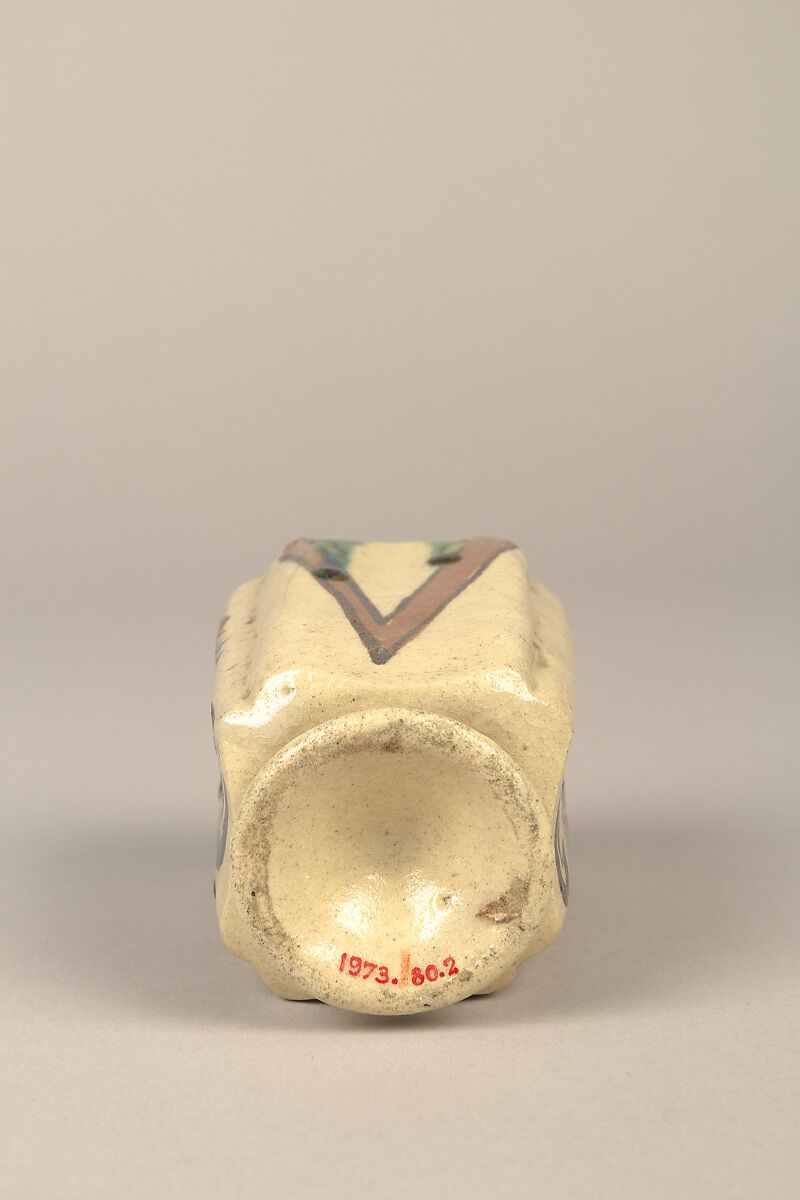 One from set of five squared food vessels (mukōzuke) for tea-gathering meal, Stoneware with iron-oxide and copper green overglaze decoration (Mino ware, Yashichida Oribe type), Japan