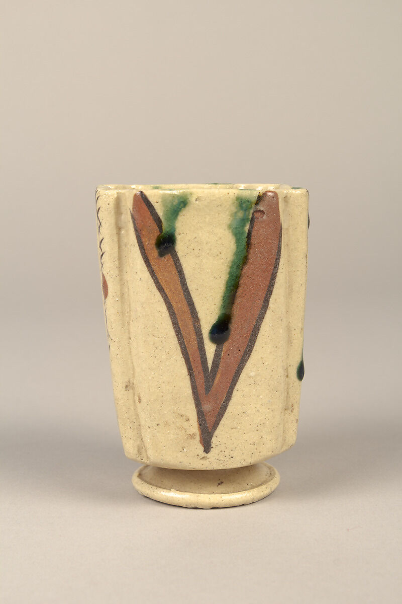 One from set of five squared food vessels (mukōzuke) for tea-gathering meal, Stoneware with iron-oxide and copper green overglaze decoration (Mino ware, Yashichida Oribe type), Japan
