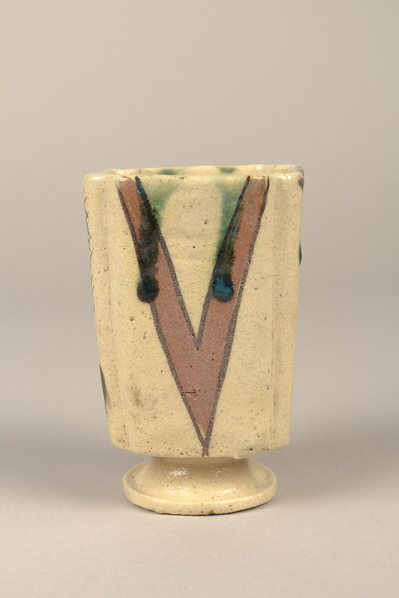 One from set of five squared food vessels (mukōzuke) for tea-gathering meal, Stoneware with iron-oxide and copper green overglaze decoration (Mino ware, Yashichida Oribe type), Japan