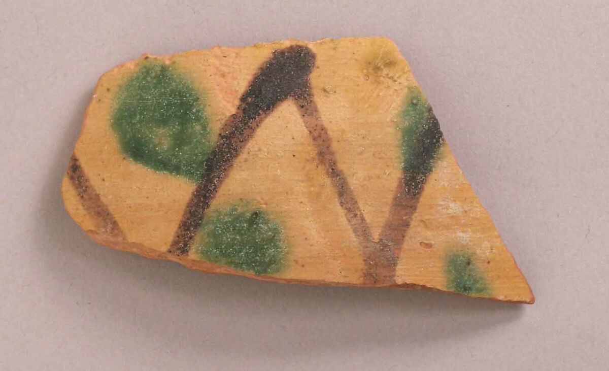 Fragment, Earthenware; painted and glazed 