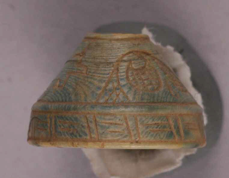 Spindle Whorl, Bone; tinted, incised, and inlaid with paint