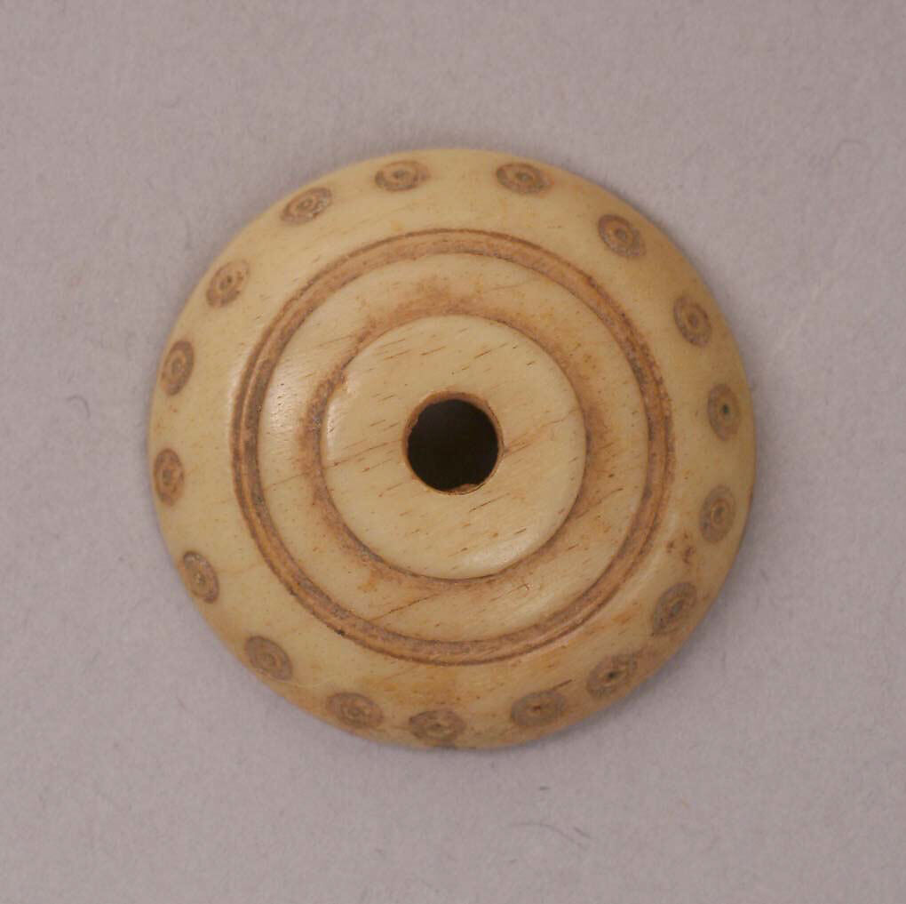 Button or Bead, Bone; incised and inlaid with paint 