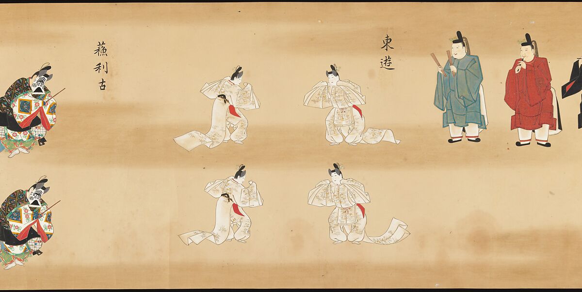 Bugaku Imperial Court Dance, Handscroll from set of two; ink, color, and gold on paper, Japan