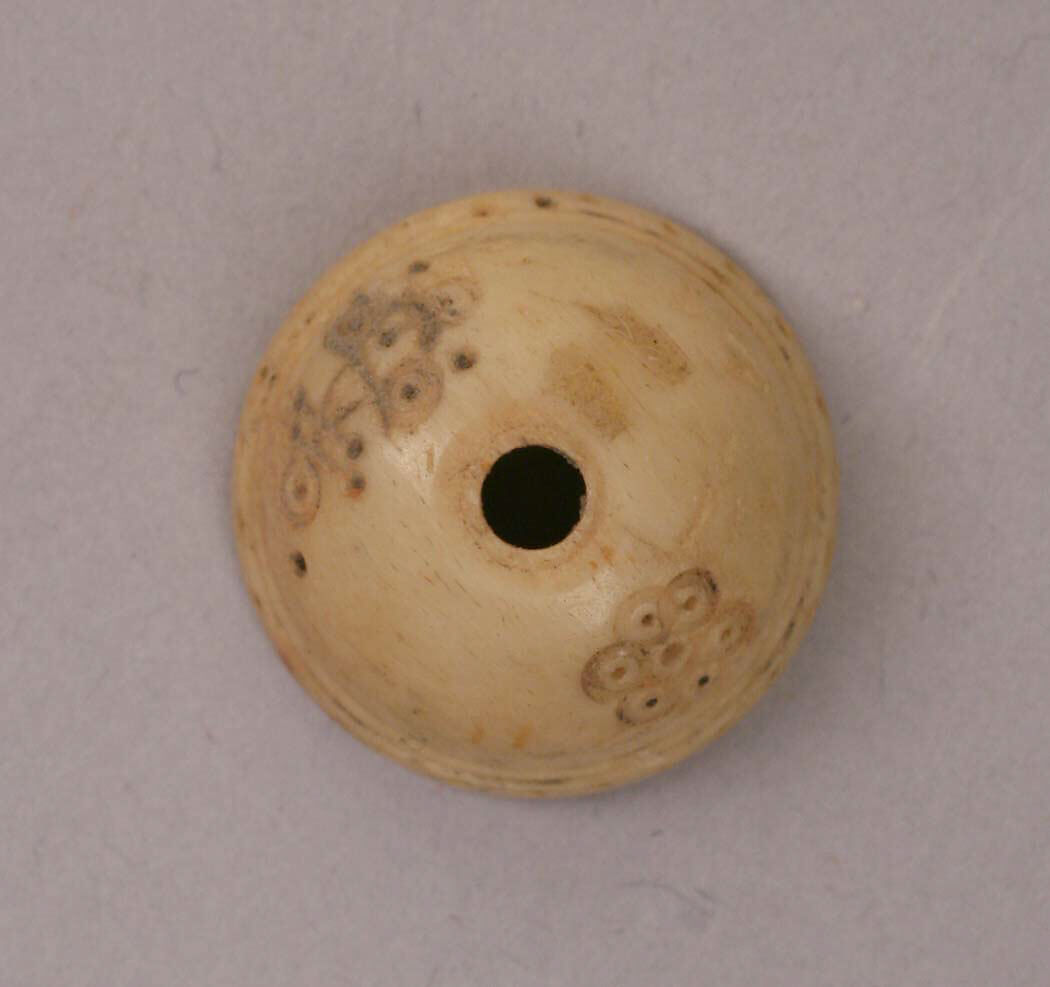 Button or Bead, Bone; incised and inlaid with paint 