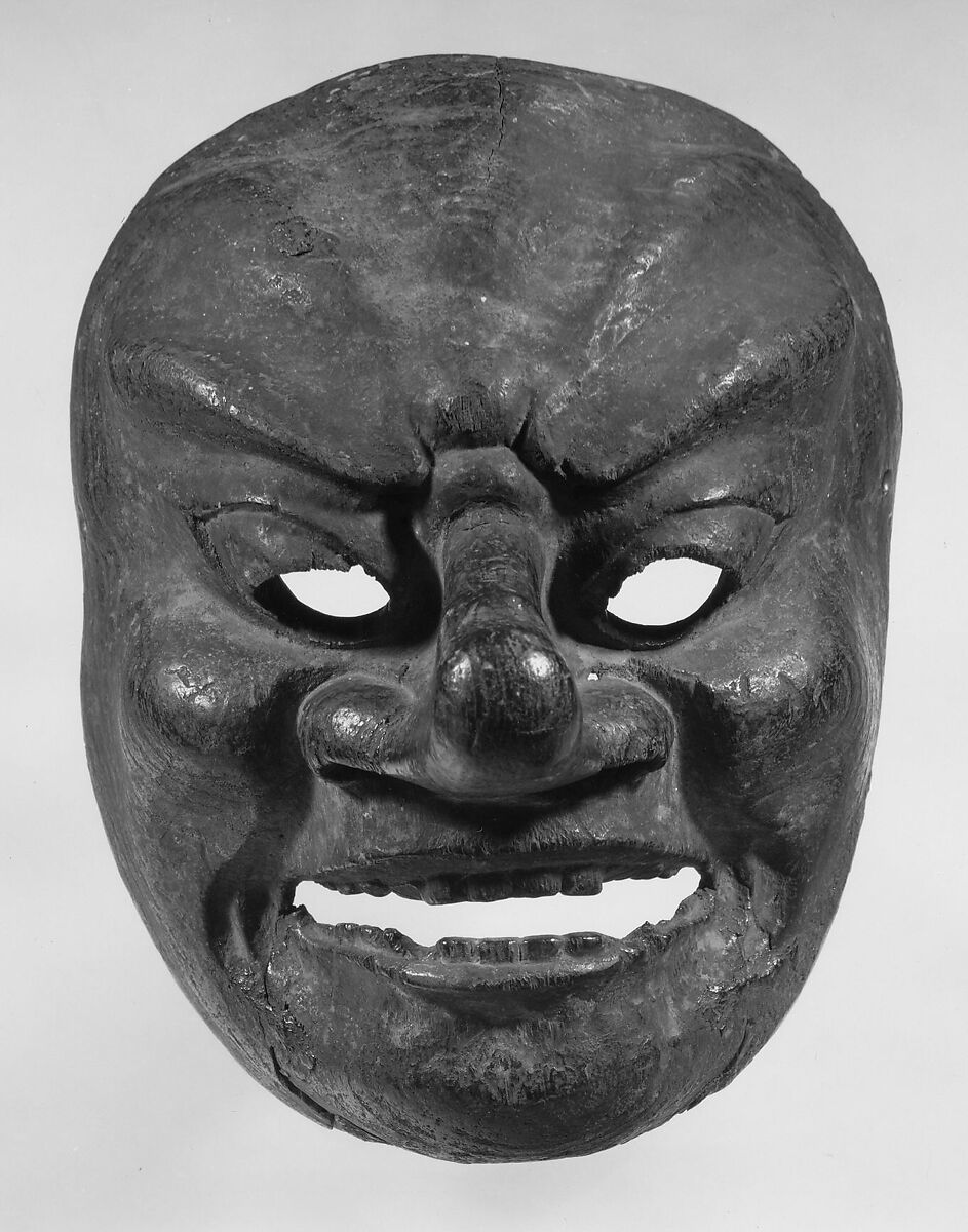 Bugaku Mask (Sanju), Wood with remains of red and black pigments, Japan 