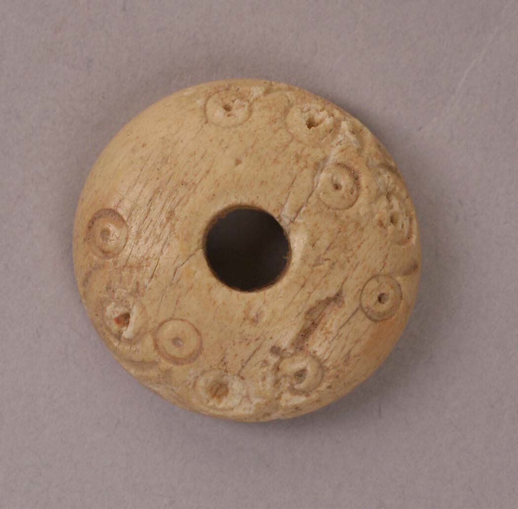 Button or Bead, Bone; incised and inlaid with paint 