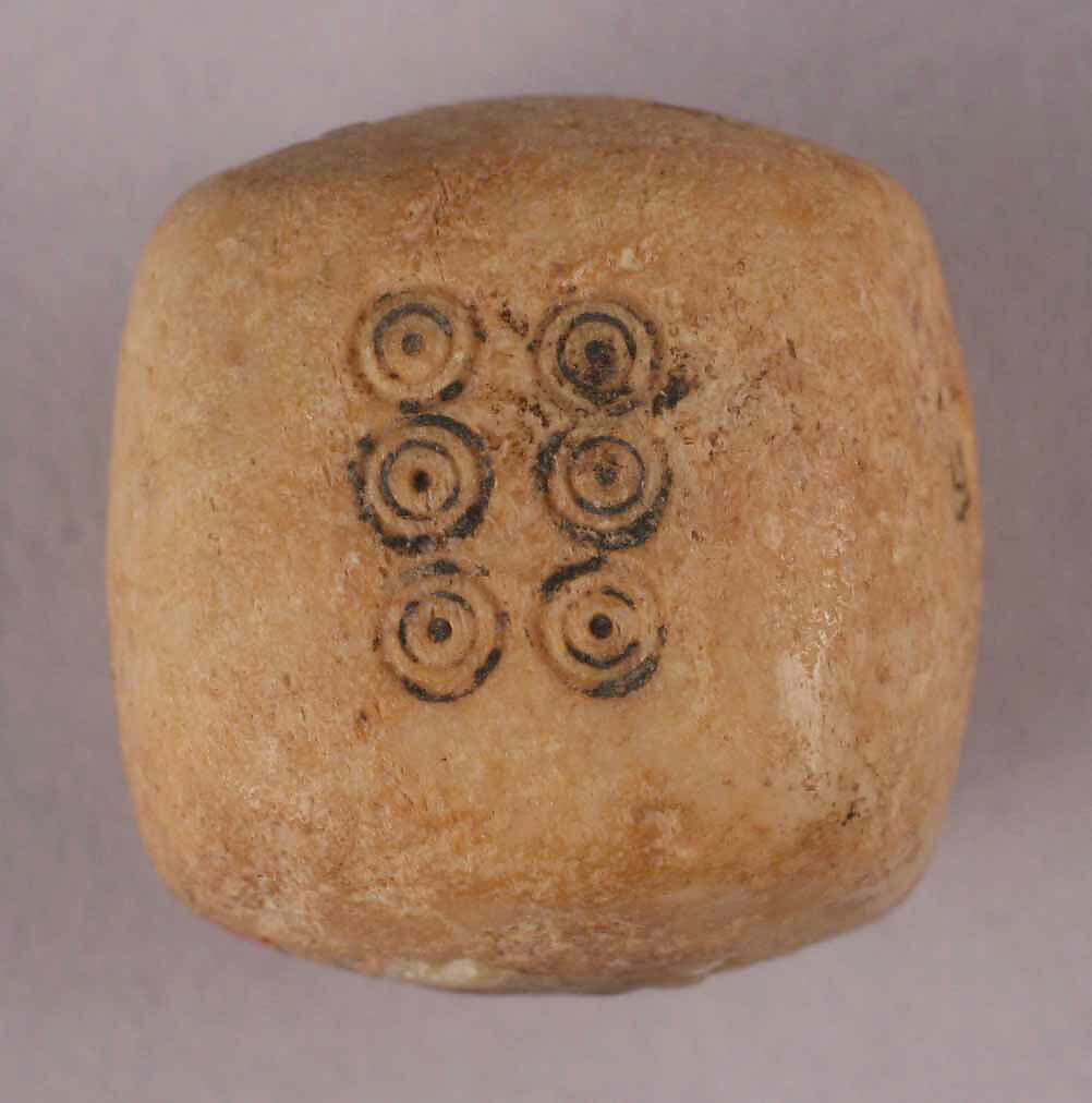 Dice, Bone; incised and inlaid with paint