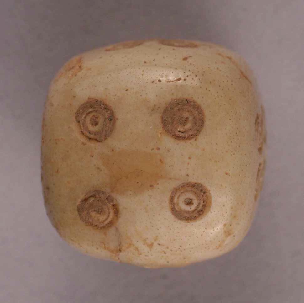 Dice, Bone; incised and inlaid with paint