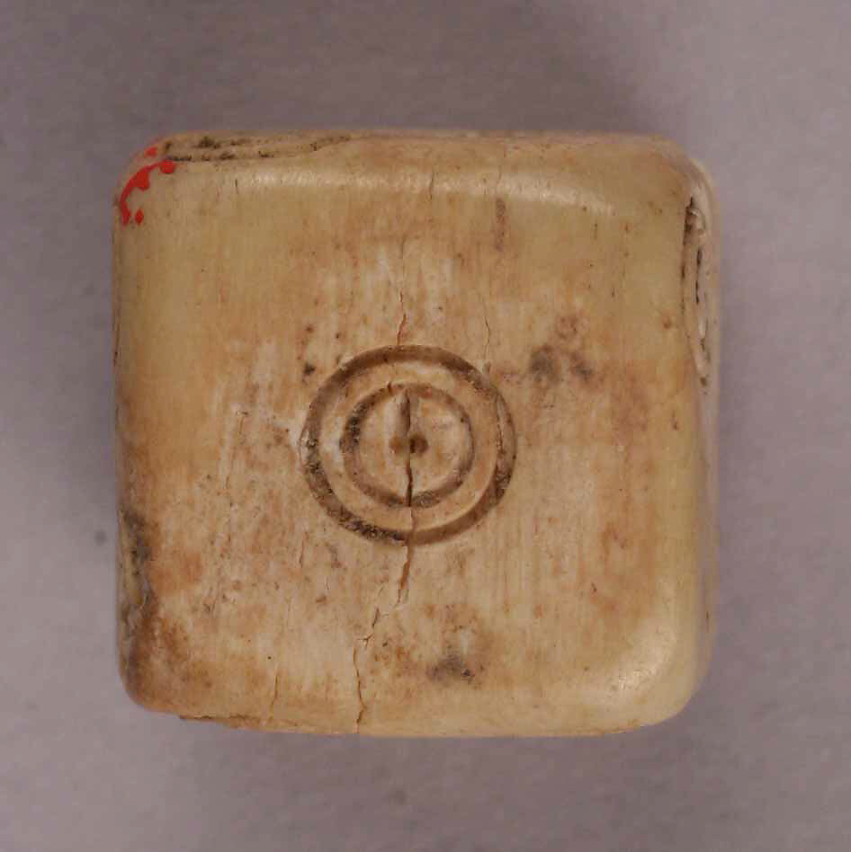 Dice, Bone; incised and inlaid with paint 