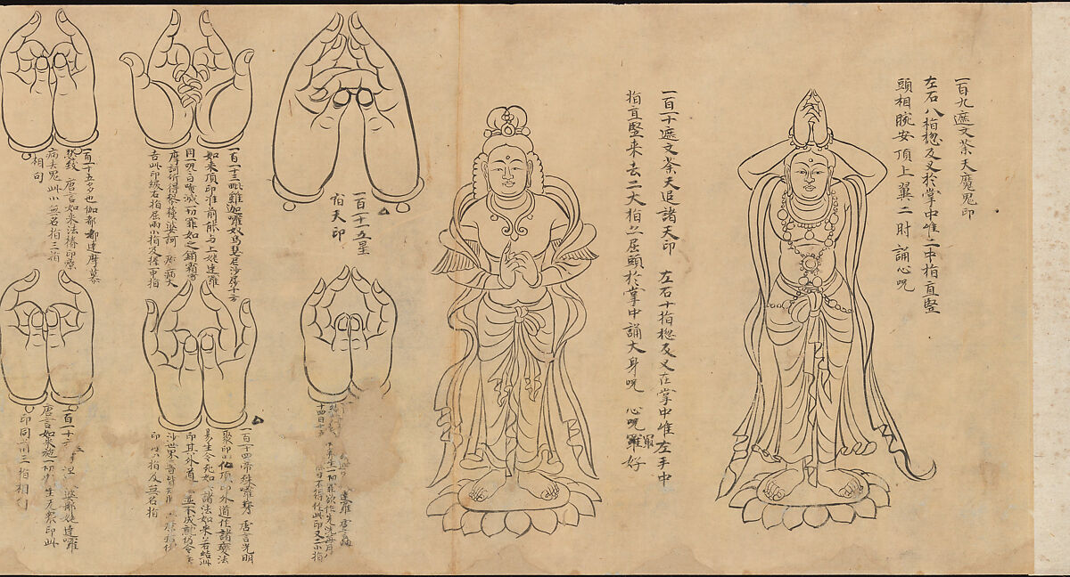 Scroll of Mudras, Handscroll; ink on paper, Japanf 