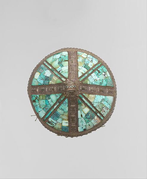 Crown, Silver, with stamped and applied decoration, decorative wire, silver shot, table-cut turquoises, and turquoise beads; quilted cotton lining.