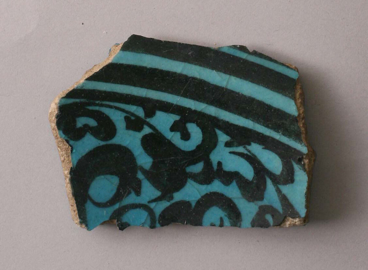 Fragment, Stonepaste; underglaze painted under turquoise glaze 