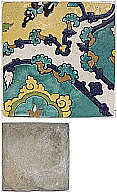 Square Tile Depicting Clouds, Stonepaste; polychrome glaze within black wax resist outlines (cuerda seca technique)