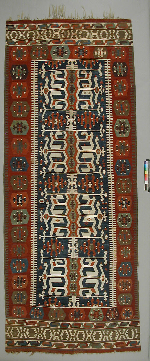Carpet, Wool, cotton, and silver mtal wrapped thread