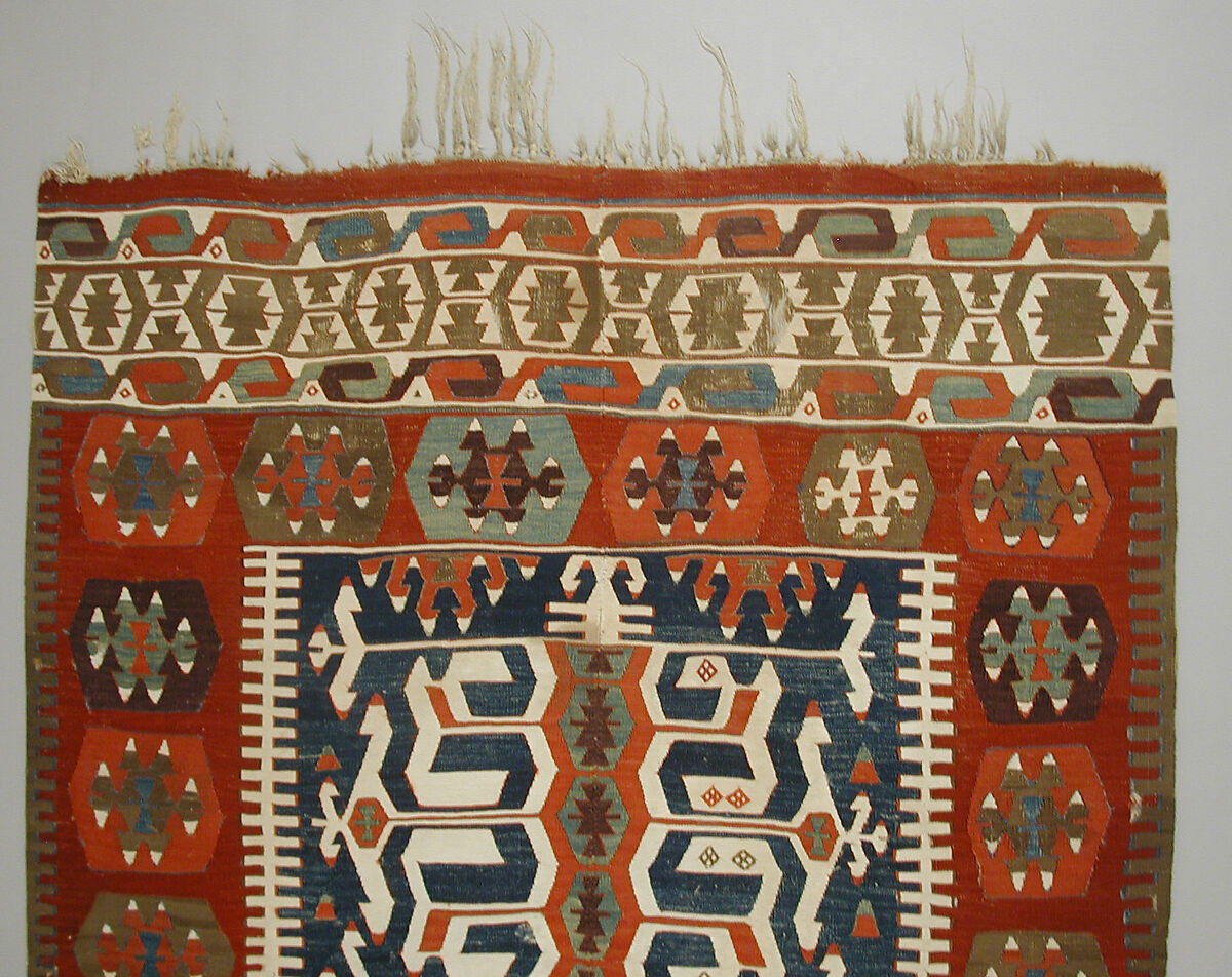 Carpet, Wool, cotton, and silver mtal wrapped thread