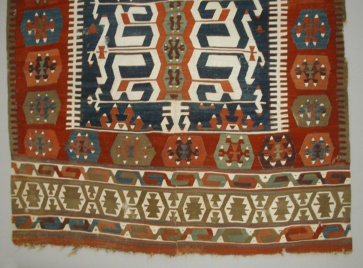 Carpet, Wool, cotton, and silver mtal wrapped thread