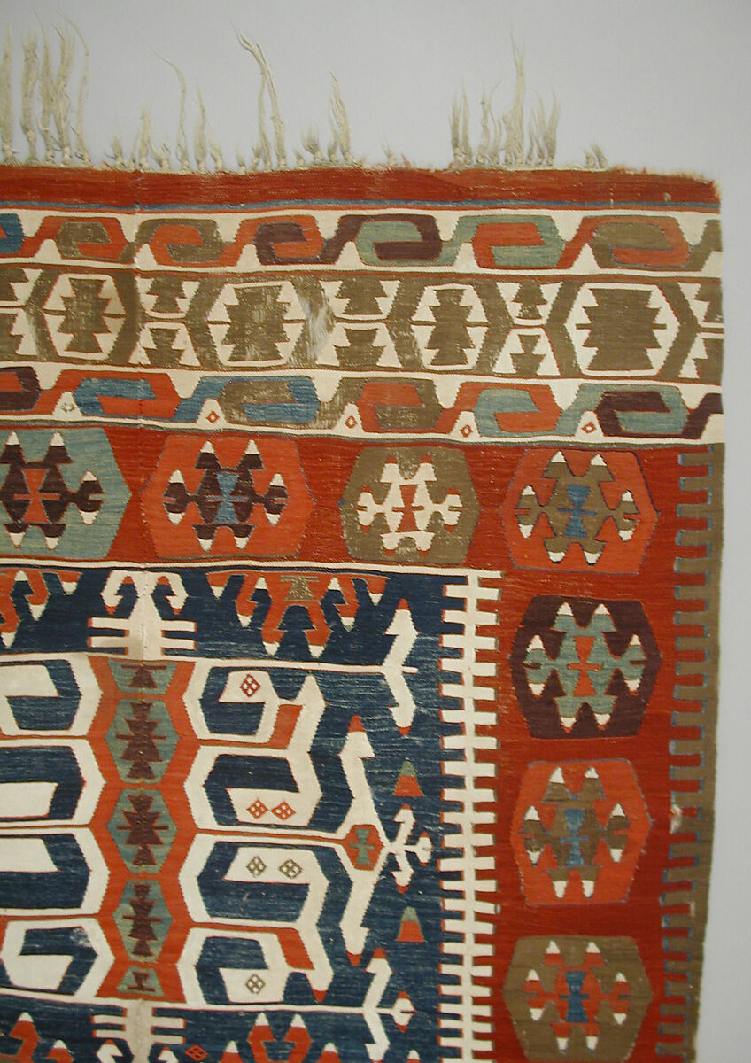 Carpet, Wool, cotton, and silver mtal wrapped thread