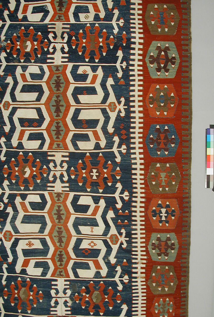 Carpet, Wool, cotton, and silver mtal wrapped thread